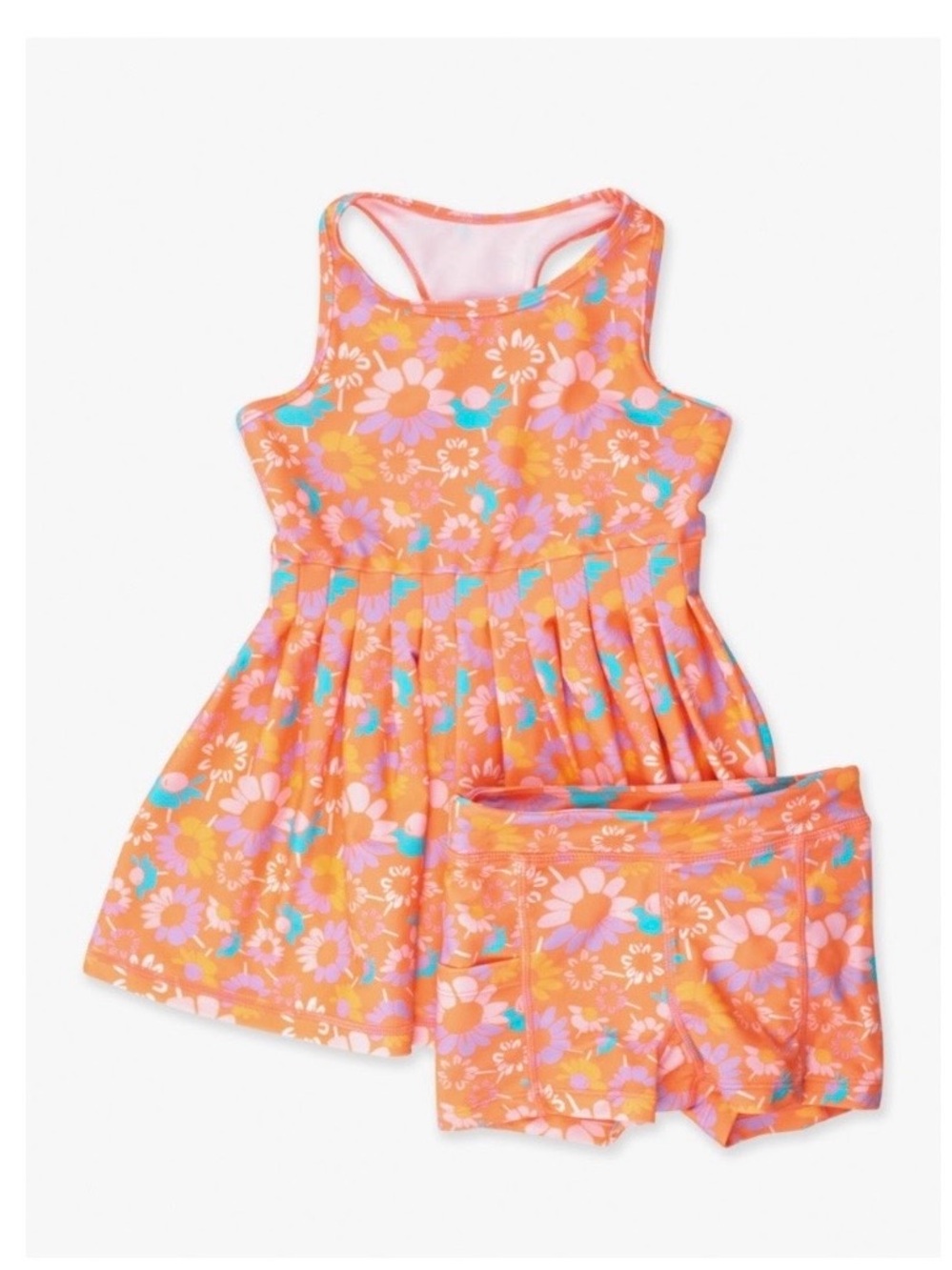 Ruffle Butts Active Dress + Bike Short Set UPF 50+ Coral Floral